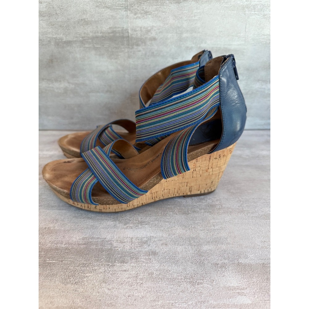 Sofft Blue Woven Strap Cork Wedge Heel‎ Sandals Women's Size 8.5M
